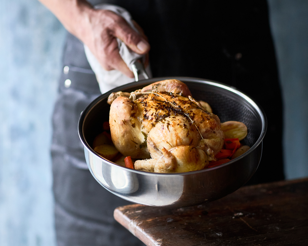 Recept på helstekt kyckling med rotfrukter