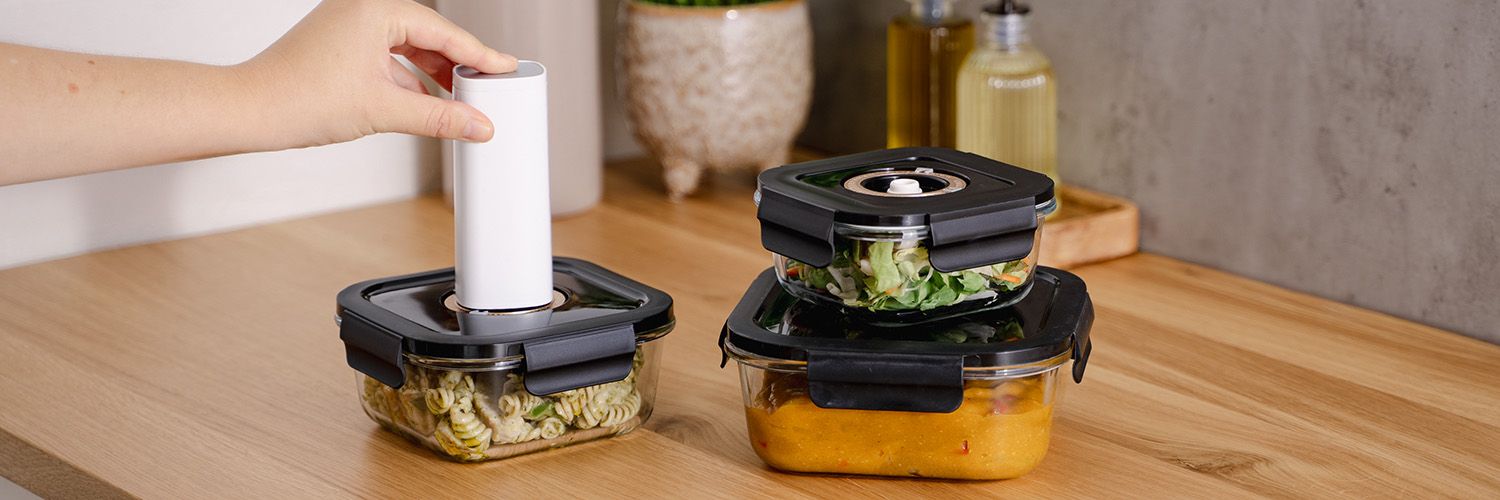 SQUARE VACUUM GLASS CONTAINER - 800ML - SET - 4PC - 7