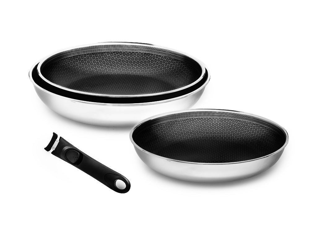 Stekpanna med avtagbart handtag 3-delar set