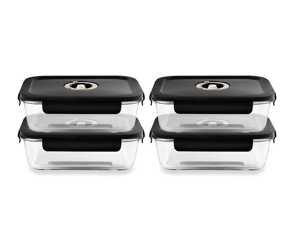 REKTANGULÄR VAKUUM GLASBEHÅLLARE – 1040ML – SET – 4 ST - 1