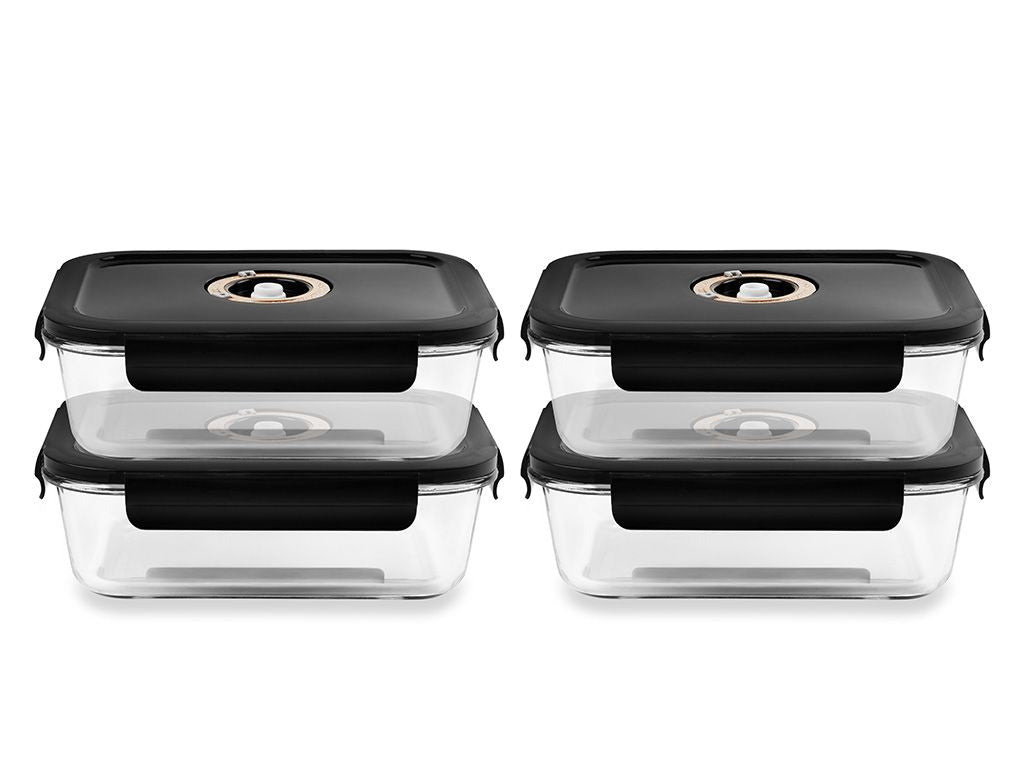 RECTANGLE VACUUM GLASS CONTAINER - 1480ML - SET - 4PC - 1