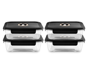 RECTANGLE VACUUM GLASS CONTAINER - 1480ML - SET - 4PC - 1