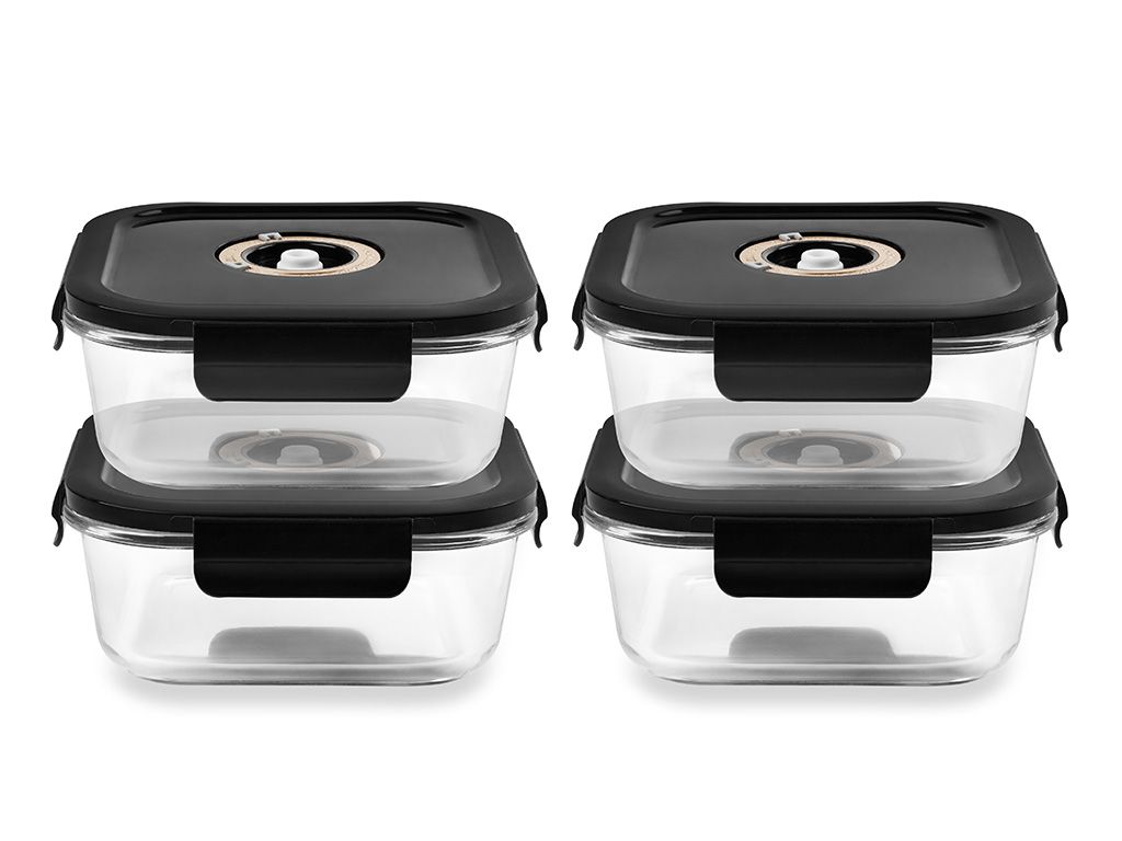 KVADRATISK VAKUUM GLASBEHÅLLARE – 1230ML – SET – 4 ST - 1