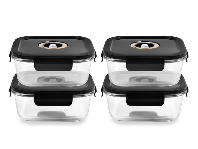 KVADRATISK VAKUUM GLASBEHÅLLARE – 1230ML – SET – 4 ST - 1