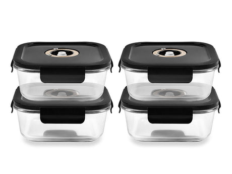 KVADRATISK VAKUUM GLASBEHÅLLARE – 1230ML – SET – 4 ST - 1