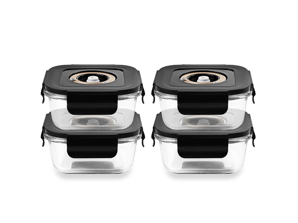 KVADRATISK VAKUUM GLASBEHÅLLARE – 525ML – SET – 4 ST - 1