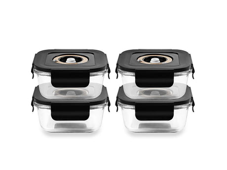 SQUARE VACUUM GLASS CONTAINER - 525ML - SET - 4PC - 1