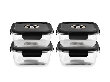 SQUARE VACUUM GLASS CONTAINER - 800ML - SET - 4PC - 1