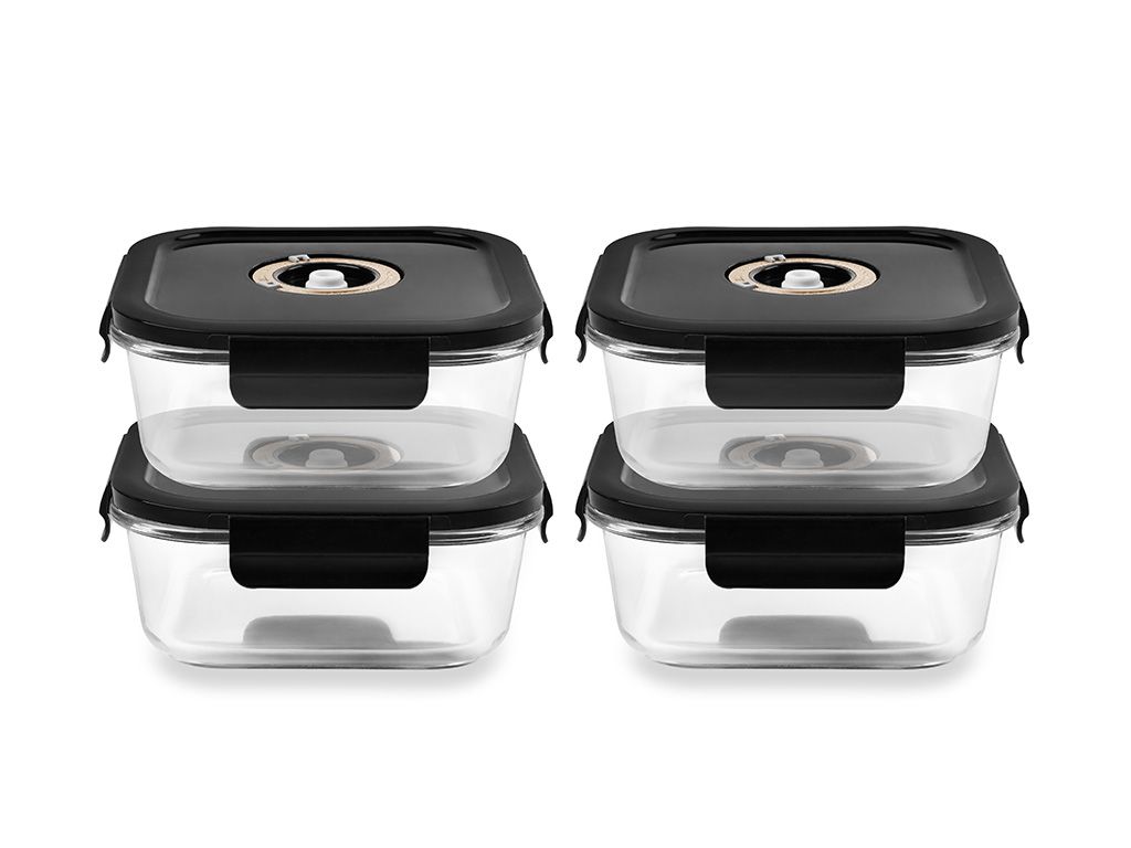 KVADRATISK VAKUUM GLASBEHÅLLARE – 800ML – SET – 4 ST - 1