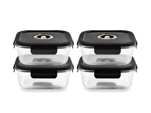 KVADRATISK VAKUUM GLASBEHÅLLARE – 800ML – SET – 4 ST - 1