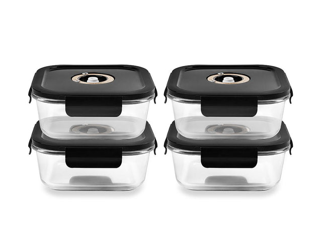 KVADRATISK VAKUUM GLASBEHÅLLARE – 800ML – SET – 4 ST - 1