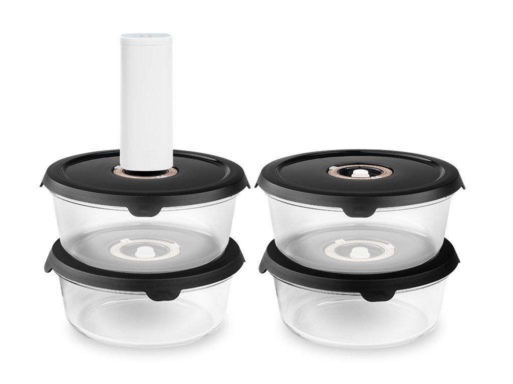 RUNDT VAKUUMGLASBEHÅLLARE – 1400ML SET - 4-STYCK - 1