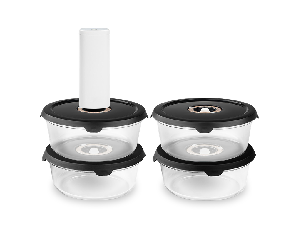 RUNDT VAKUUMGLASBEHÅLLARE – 930ML SET - 4-STYCK - 1
